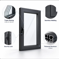Ventana Abatible Horizontal Moderna de Alto Rendimiento y Bajo Costo, de Aleación de Aluminio Negro, con Puente Térmico, Doble Acristalamiento y Vidrio Templado