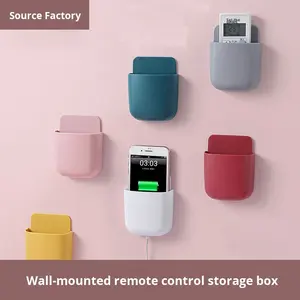 Caja de almacenamiento de control remoto de plástico para TV AC moderno montado en la pared único estante de carga de teléfono de cabecera sostenible estante sin Taladro - Product Image 3
