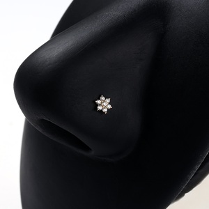 TOPOSH 14K 골드 크리스탈 CZ 보석 코 나사 피어싱 L 벤드 모양 핀 링 스터드 쥬얼리 - Product Image 5