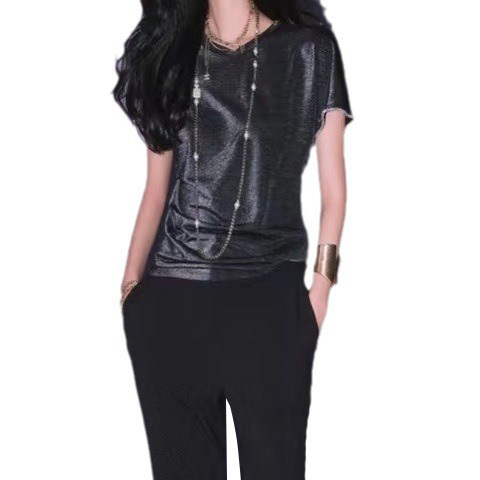 4816 Summer Soft Bling Bling Round Neck Diamond Deco Casual Women'S T-Shirts