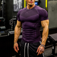 Camiseta Deportiva de Compresión para Hombre, Estilo Urbano Clásico, de Manga Corta, Transpirable, de Secado Rápido, para Correr y Hacer Ejercicio