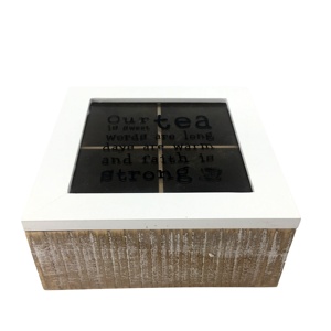 Custom Handmade 4 Compartments Square Storage Luxury MDF Wooden Tea Bag Packaging Box With Glass Lid