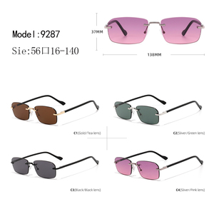 Unisex Rimless Rectangle Sunglasses Pink Gradient Mirror Lenses Light Weight Metal Frame Sun Protection Adult Fashion <b>Eyewear</b> - Product Image 3