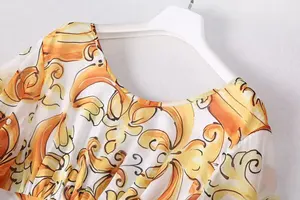 Abito lungo elegante primavera primavera nuovo Fashion Design da donna in <span class=keywords><strong>Chiffon</strong></span> stampa Vintage <span class=keywords><strong>giallo</strong></span> stampa senza schienale - Product Image 3