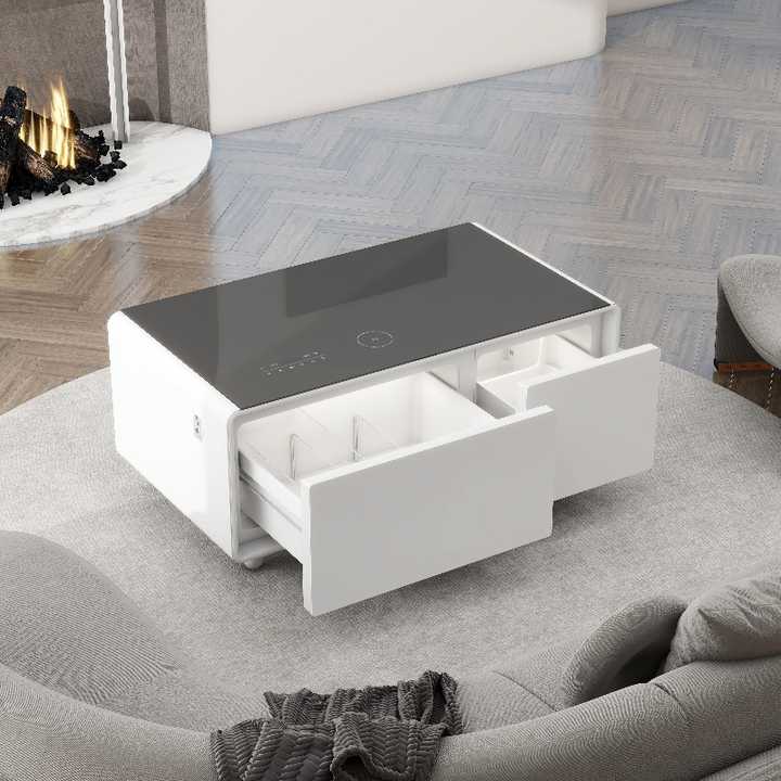 Multifunktionaler Wohnzimmer-smart-couchtisch Mit Eingebautem Kühlschrank Gefrierschrank Kabellosem Laden Touchscreen Usb-anschlüssen