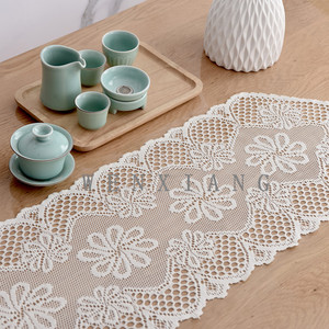 European Style White Lace <b>Table</b> <b>Runner</b> With Tassel For <b>Dining</b> Room 100 Polyester Washable - Product Image 3