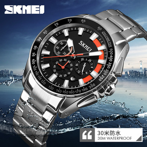 SKMEI – montre chronographe de sport pour hommes, tachymètre, montre-bracelet en acier inoxydable, cadran multifonction avec date, étanche 30M - Product Image 1