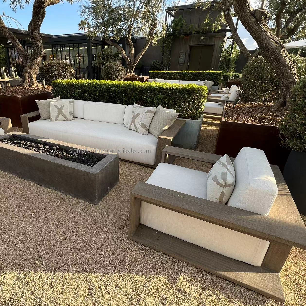 Fashionable garden sofas new arrival modern teak wood outdoor furniture patio sofa set