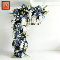 Arche florale artificielle de luxe bleu et blanc, arrangement de fleurs en soie pour mariage, décoration de toile de fond pour événements de mariage en gros
