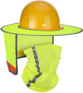Wejump 안티 UV 메쉬 반사 통기성 접이식 안전 건설 헬멧 전체 챙 태양 하드 모자 그늘 목 튜브