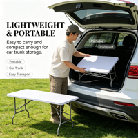 Table pliante en plastique de haute qualité, 6 pieds (180 cm), imperméable, surface facile à nettoyer, pour fêtes en plein air, camping, banquets