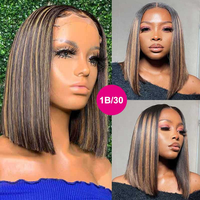 Perruque en cheveux humains courte bob couleur P4/27 sans colle, dentelle frontale 13x4, mèches HD, perruques courtes bob pour femmes noires