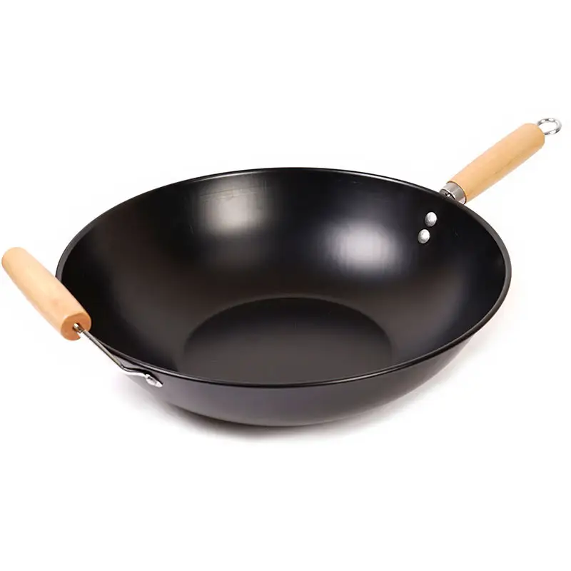 High Quality Non Stick 36 cm Frying Pan With A Wooden Handle Household Gas Stove Wok Black Non Stick Cookware Wok Non Stick Wok