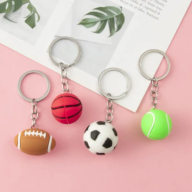 lavero Baloncesto Popular Customised 3D PVC Basketball Keychain Volleyball Rugby Tennis Ball Key Chain Wholesale