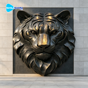 Sculpture murale en bronze proportionnelle, tête de lion dorée en relief, statue antique de tête d'animal, décoration murale, souvenir - Product Image 6