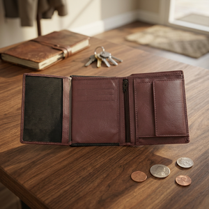 WRIZA Portefeuille horizontal en cuir pleine fleur bicolore marron et noir, porte-billets artisanal, profil fin, coutures durables - Product Image 2