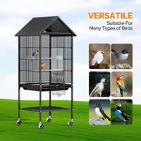 Enclos à roulettes durable pour perroquets, design en forme de maison, plateau de récupération des déchets coulissant et porte latérale pour l'alimentation, simplifie l'élevage des oiseaux