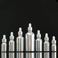 Flacon compte-gouttes en verre argenté électroplaqué avec logo personnalisé, pipette à bulbe en caoutchouc, emballage cosmétique pour huile essentielle et sérum