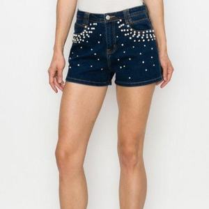 Nouveauté été : Short en jean taille haute orné de strass, personnalisable avec logo, respirant, pour femme - Product Image 2