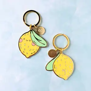New Summer Cute Fruit Metal Keychain Lemon Hard Enamel Key Ring