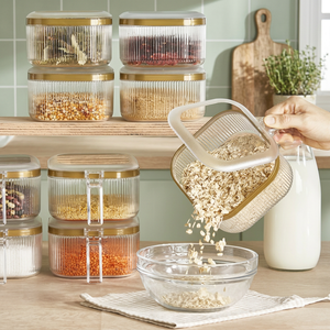 Premium Airtight Ribbed PP Material Foldable Square Multifunction Food Storage Containers Gold Lid Stackable Kitchen Pantry <b>Jars</b> - Product Image 3