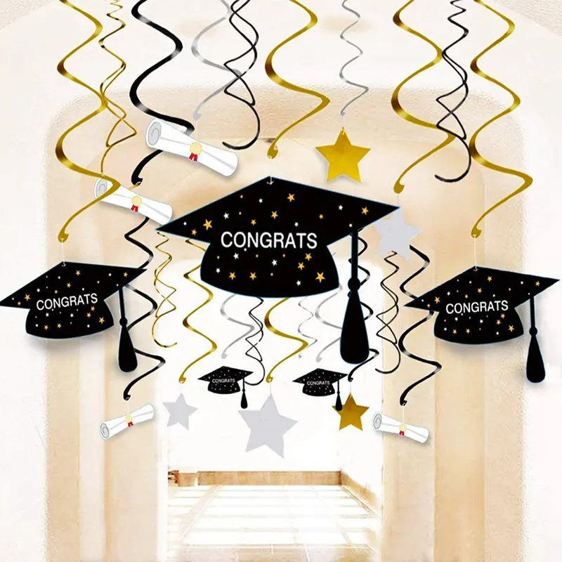 Drapeau suspendu, banderole en spirale pour remise de diplôme, décoration murale de fête, anniversaire
