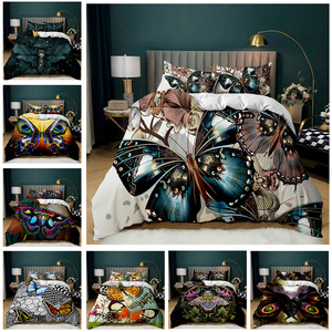 Ensemble de housse de <span class=keywords><strong>couette</strong></span> en microfibre <span class=keywords><strong>imprimée</strong></span> en 3D avec motif floral bohème vintage, <span class=keywords><strong>papillon</strong></span> et mite, réaliste et flexible - Product Image 2