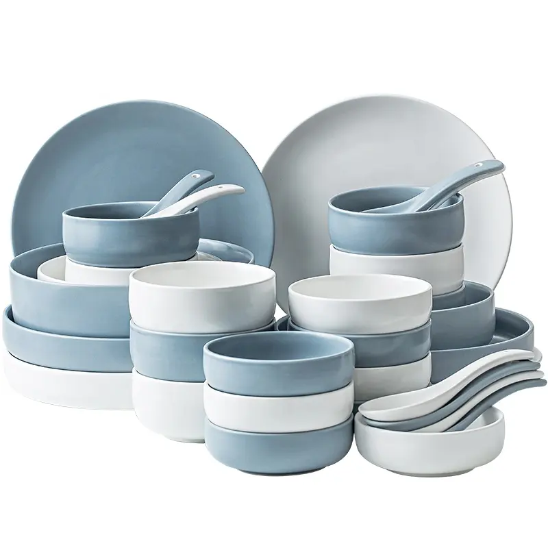 Grosir Alat Makan Porselen Dehua Sederhana Modern Mengkilap Murah Set Piring Keramik Meja