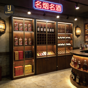 Vitrine murale pour tabac et vin avec étagères réglables, façade en verre éclairée par LED pour une meilleure visibilité en magasin - Product Image 4