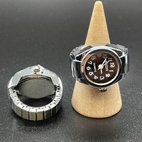 Modernos Anillos de Reloj de Cuarzo Plateados en Miniatura, Unisex, para Regalo de Boda o Fiesta, con Esfera Vibrante y Colorida y Correa Elástica