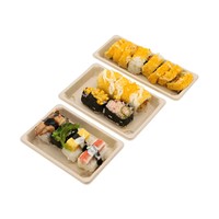 Vente en Gros d'Assiettes Jetables Biodégradables Bagasse de Canne à Sucre Plateau à Sushi à Emporter Assiette à Sushi Écologique avec Couvercle