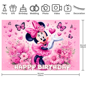 Décorations et fournitures de fête : Bannière et toile de fond <span class=keywords><strong>Minnie</strong></span> et Mickey <span class=keywords><strong>Mouse</strong></span> pour fête d'enfants, Joyeux Anniversaire Mickey - Product Image 5