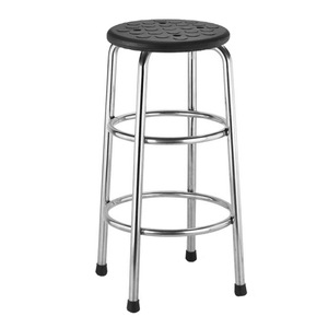 Tabouret rond en acier inoxydable à quatre pieds, siège en PU, chaise de bar commerciale empilable, utilisation dans le salon, le restaurant - Product Image 4