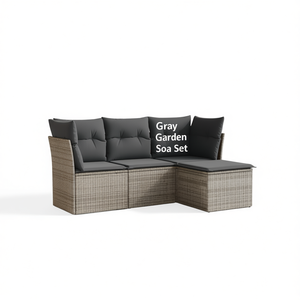 Ensemble de canapés de jardin gris en rotin, mobilier d'extérieur 4 places, design contemporain - Product Image 1