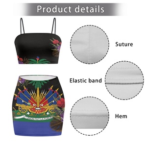 Ensemble jupe et haut court assorti grande <span class=keywords><strong>taille</strong></span>, respirant, en poly-spandex, vêtements avec drapeau haïtien et broderie tropicale - Product Image 4