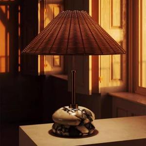 Lampe de table en rotin de style japonais Wabi Sabi, ampoule LED E27, interrupteur de commande, éclairage de bureau écologique pour chambre à coucher - Product Image 2