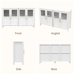 Armoire de rangement moderne en bois massif à 4 portes avec portes en verre et poignées dorées pour salon et salle à manger - Product Image 5