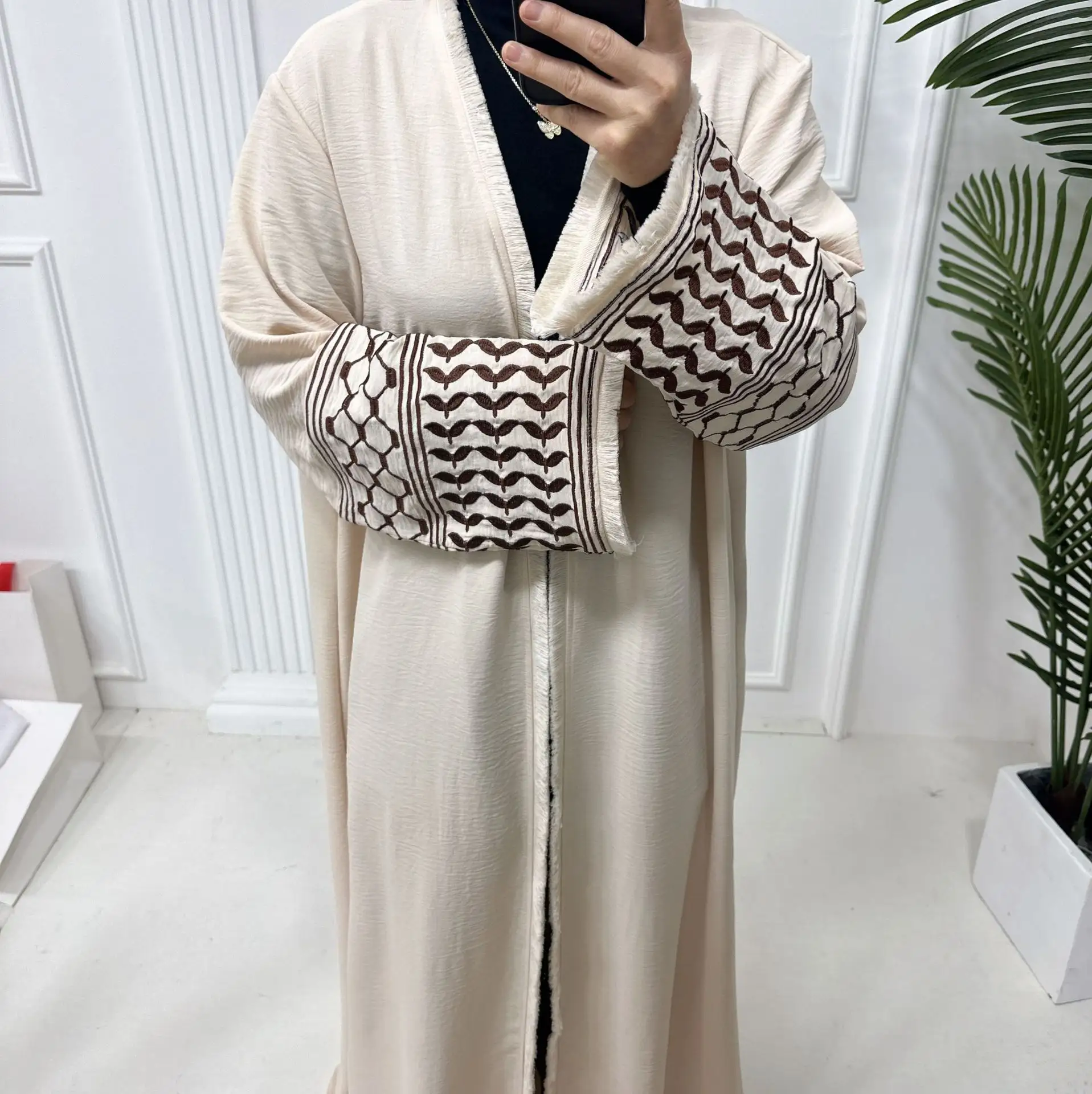 Enyami S-2XLレトロ自由奔放に生きるイードプリントイスラム教徒ドバイ中東トルコ刺Embroideryタッセルカーディガンルーズマキシドレスローブ女性
