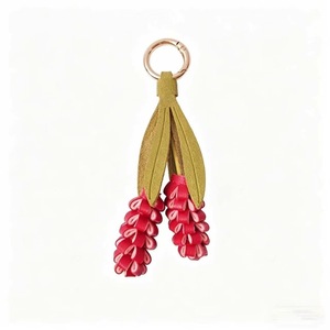 Cute Leather Keychain With Purple Flower Design And Gold Ring For Bag Charm - Product Image 4