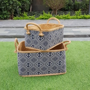 Set of 2 high quality natural bamboo basket with handles for storage made in Vietnam