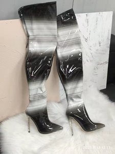Black Red Gradient Color High Heel Thigh High Boots Women's Stiletto <b>Shoes</b> Back Zipper Over Knee Big Size 47 - Product Image 6