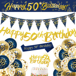Kit de fête d'<span class=keywords><strong>anniversaire</strong></span> pour homme en bleu et or, 40/50/60/70 ans, bannière <span class=keywords><strong>Joyeux</strong></span> <span class=keywords><strong>Anniversaire</strong></span>, ensemble de ballons, décoration d'<span class=keywords><strong>anniversaire</strong></span> pour homme de 40 ans - Product Image 4