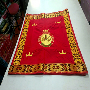 Pañuelo para la Cabeza con Bordado Rojo de Algodón Intorica Indio, Estilo Africano Tradicional con Corona Real George, para Ocasiones Especiales, Nigeria, Estados Unidos, Reino Unido - Product Image 1