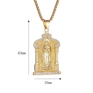 Sm Maria Pendant Necklace For Men 18K Gold Plated Rhinestone <b>Titanium</b> Steel Themed Pendant Everyday Wear - Product Image 5