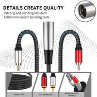 Câble répartiteur en Y coaxial 3 broches XLR mâle vers double RCA mâle, connecteurs plaqués or, paire torsadée, gaine PVC pour haut-parleurs et microphones