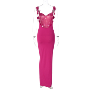 Diseño de flores cuello redondo sin mangas Casual Maxi vestidos largos de mujer Slim Fit espalda descubierta Spaghetti Strap Slip vestido para mujer - Product Image 5