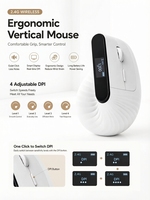 Mouse Gaming Kantor Ergonomis Nirkabel Vertikal Dual Mode 2.4G Isi Ulang RGB Layar Pintar Klik Senyap 800-1600 DPI