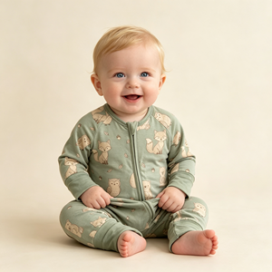 Combinaison bébé à fermeture éclair avec imprimé floral de dessin animé, douce et respirante en fibre de bambou, manches longues, pyjama une pièce pour nouveau-né - Product Image 4