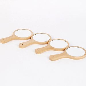 Portable Wooden Handheld <b>Mirrors</b> with Handle <b>Small</b> <b>Round</b> Make up <b>Mirror</b> Natural Wood for Travel and Salon Use Personal Cosmetic - Product Image 1