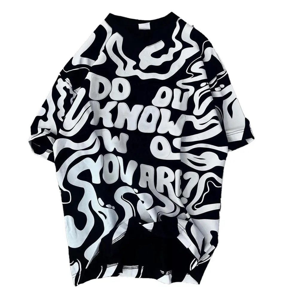 KY Summer Clothes Quick Dry T-shirts Short Sleeve Crew Neck Tshirt Unisex Black 3D Puff Print t Shirt